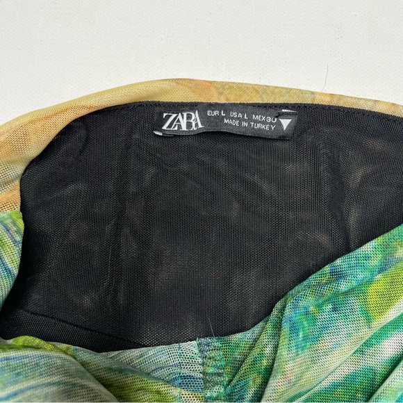 ZARA Mock High Neck Printed Tulle Mini Sleeveless Doubled Lined Dress - Picture 7 of 8